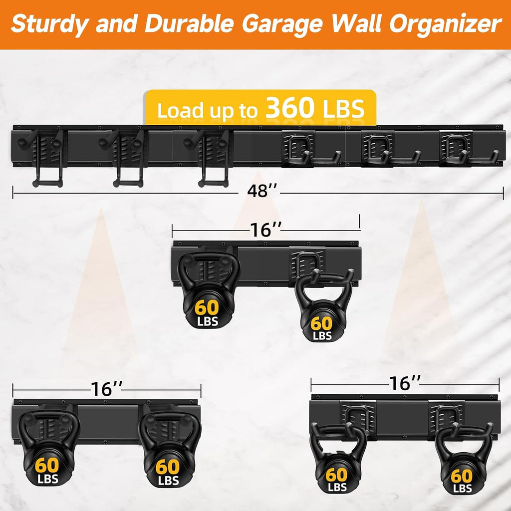 Garage Tool Organizer Wall Mount, Heavy Duty 48 Inches Garage Organization and Storage Racks for Yard Tools with 6