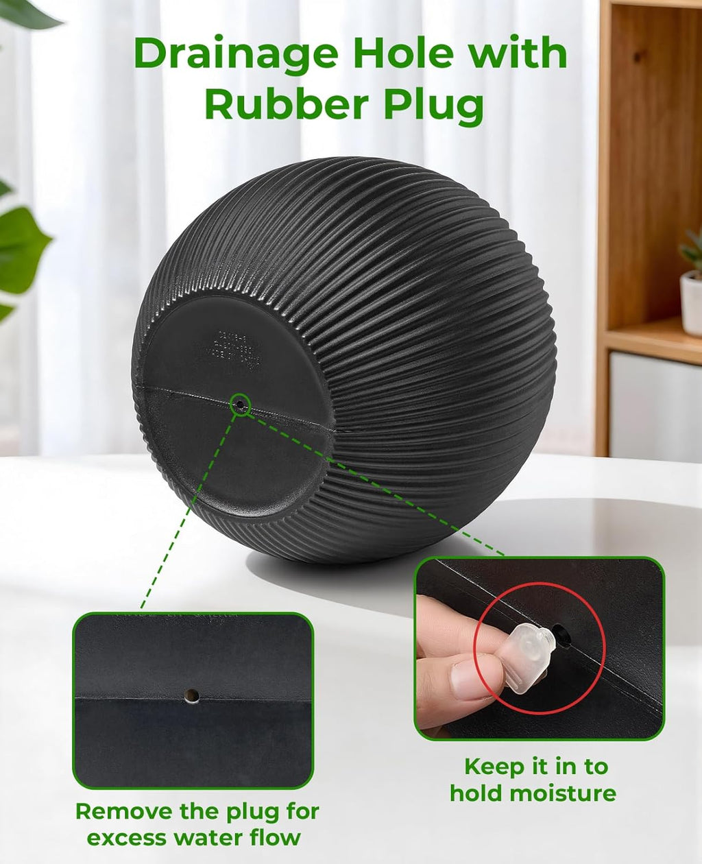 14.5 Inch Large Black Plastic Flower Pot with Drainage Plug | Thickened lightweight construction supports monstera