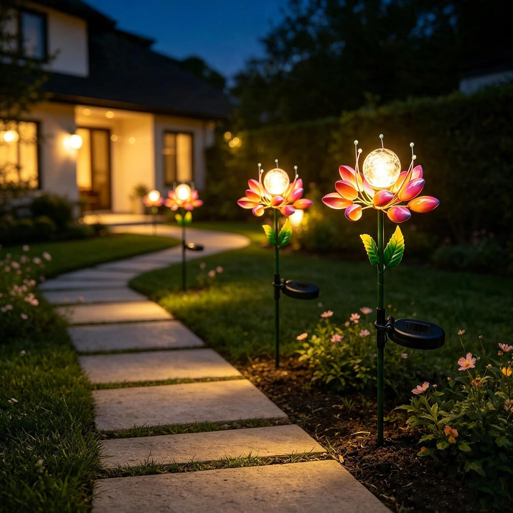 Solar Garden Decorations Metal Flower Stake Solar Outdoor Lights | Windmill Garden Stake ,Outdoor Waterproof for Yard