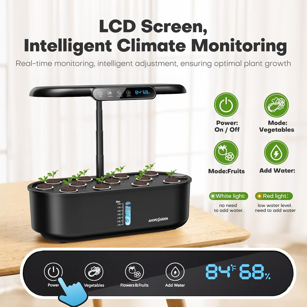 Hydroponics Growing System kit: Indoor Herb Garden - 12 Pods Plant Germination Kit with LCD Display and LED Grow Light