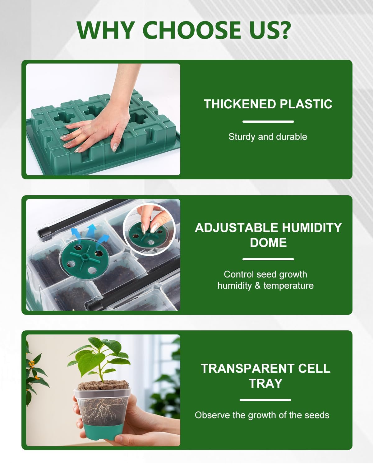 12 Cell Seed Starter Kit with Grow Light Heating Mat & Silicone Pots | Grow Light, Graphene Heating Mat, Reusable Tray