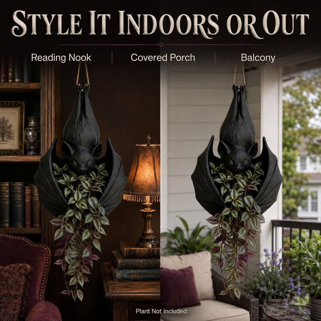 Hanging Bat Plant Pot, Gothic Planter for Succulents and Vines (2pcs) | Gothic bat-shaped resin planter for succulents