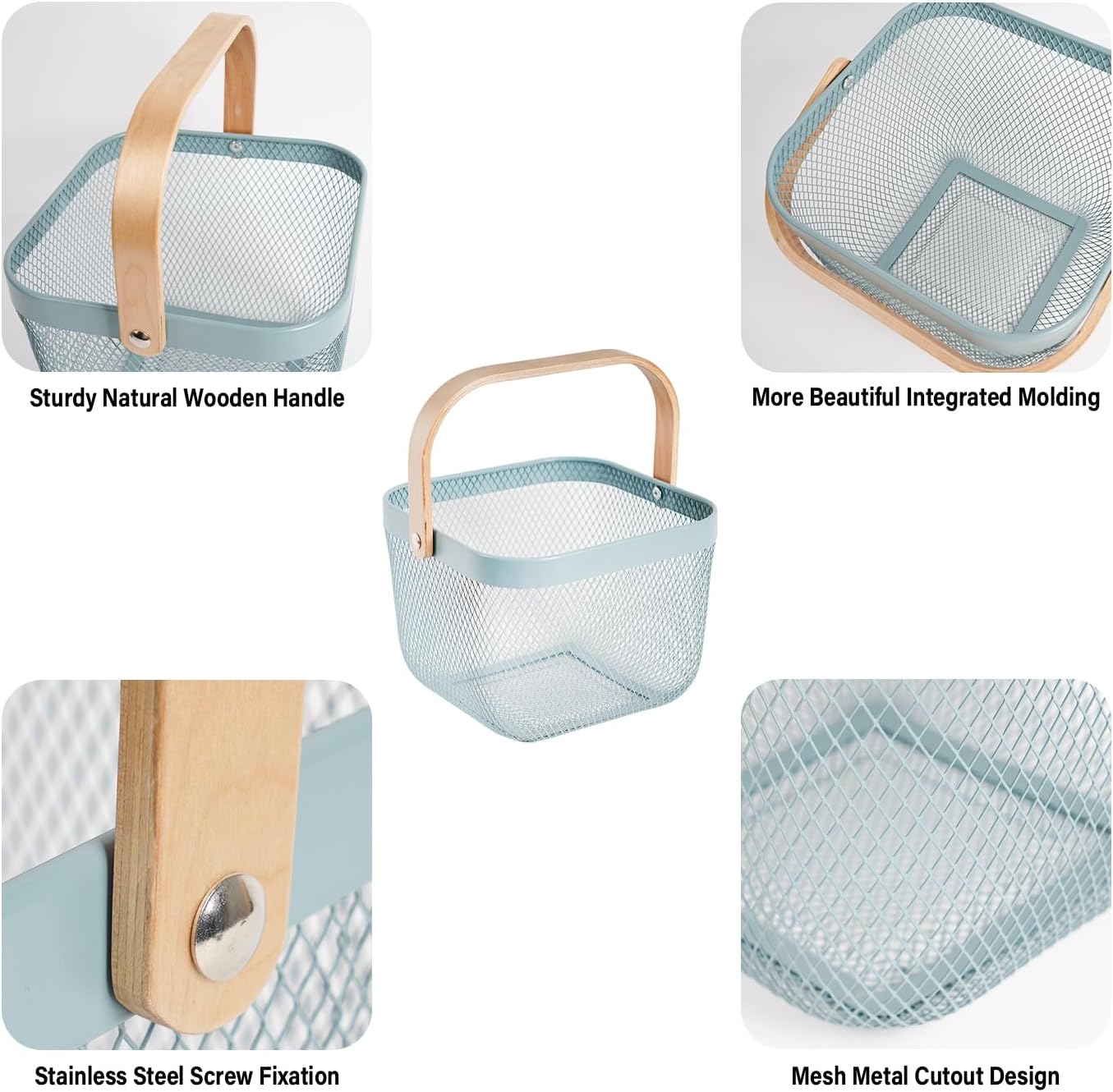 Metal Mesh Steel Harvest Basket, Wire Garden Basket with Handle | Square Multi-Functional Storage Organizer for