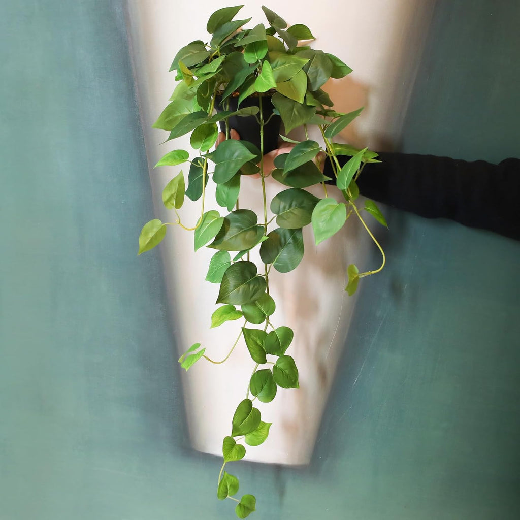 alyptus Fake Pothos Hanging Plants – 33" Set of 2 Faux Ivy Vines with Pots Realistic Silk Devil’s Ivy for Indoor Décor