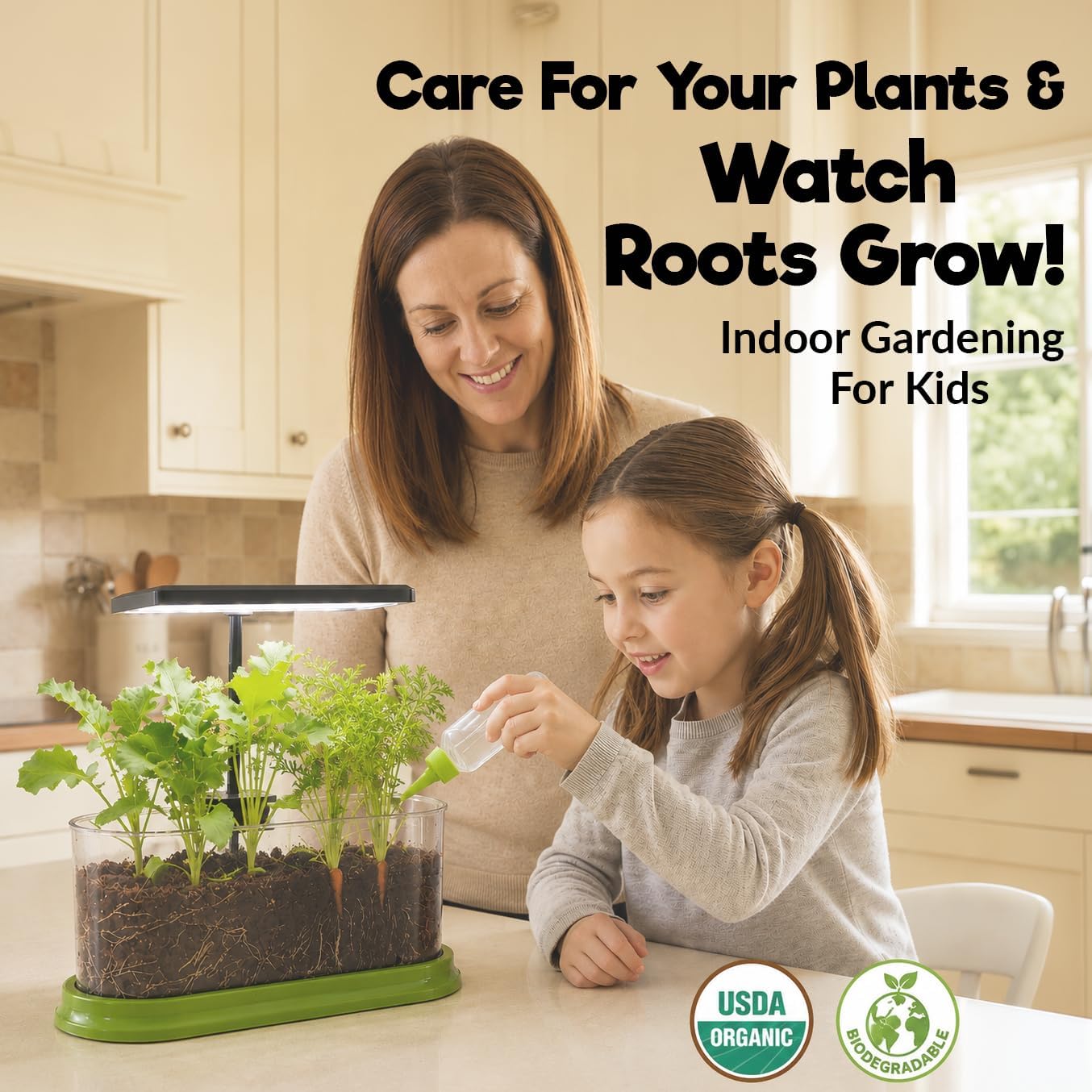 Kids Gardening Kit with LED Grow Light & Root Viewer - Kids Plant Growing Kit - Indoor Mini Garden Set - Vegetable &