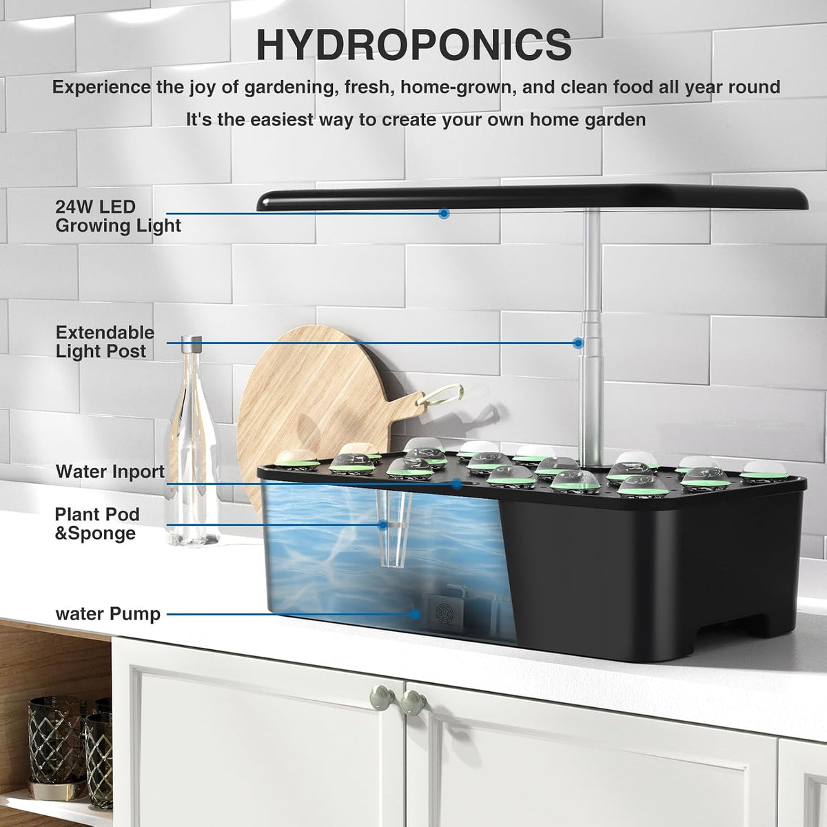 Hydroponics Growing System Herb Garden - MUFGA 18 Pods Indoor Gardening System with LED Grow Light, Plants Germination