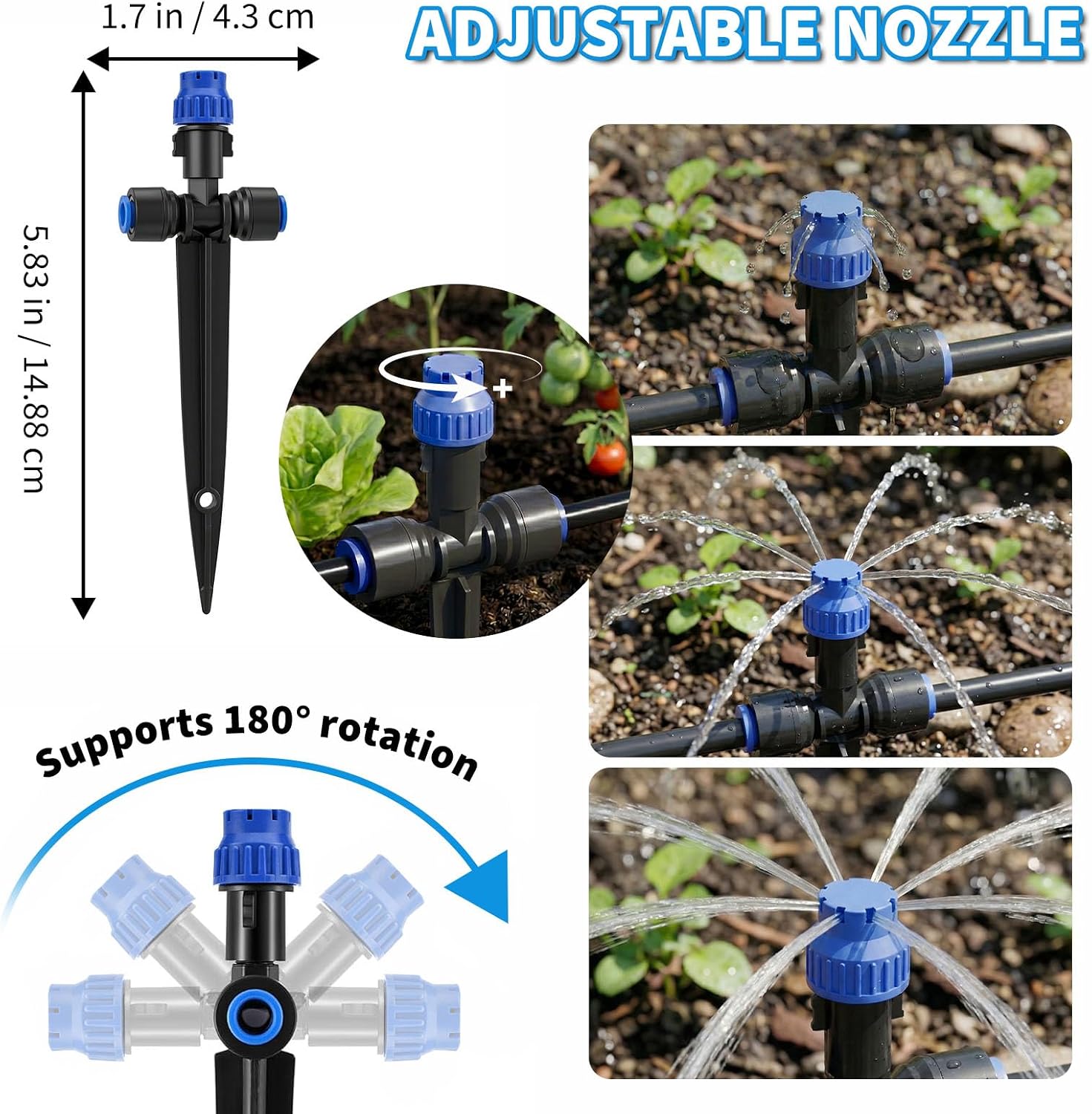 Drip Irrigation System 130FT with 10 Bendable Nozzles, 10 Misting Emitters, 10 8-Outlet Drip Emitters, 1/2 & 1/4 Inch