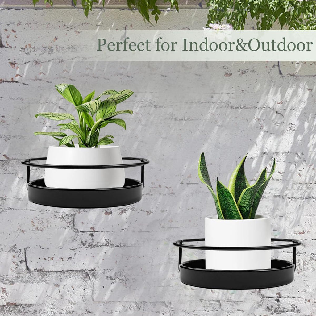 ARTORA Wall Mounted Plant Holder, 2 Pack Metal Flower Pot Wall Hanging Shelf Black Indoor Outdoor Decorative Floating