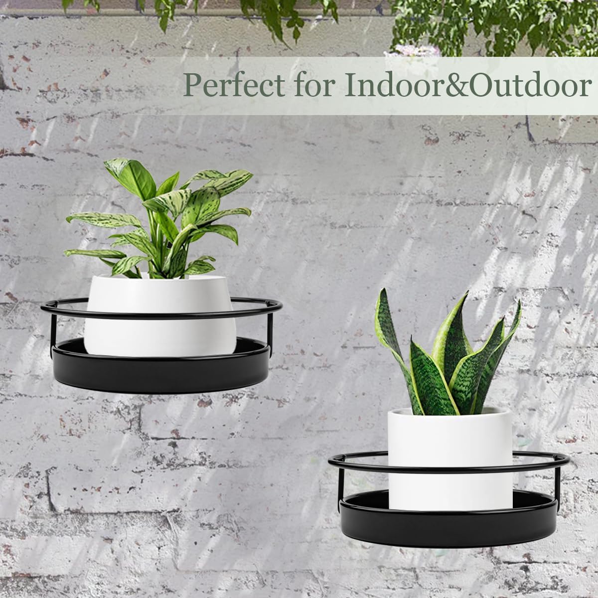 ARTORA Wall Mounted Plant Holder, 2 Pack Metal Flower Pot Wall Hanging Shelf Black Indoor Outdoor Decorative Floating