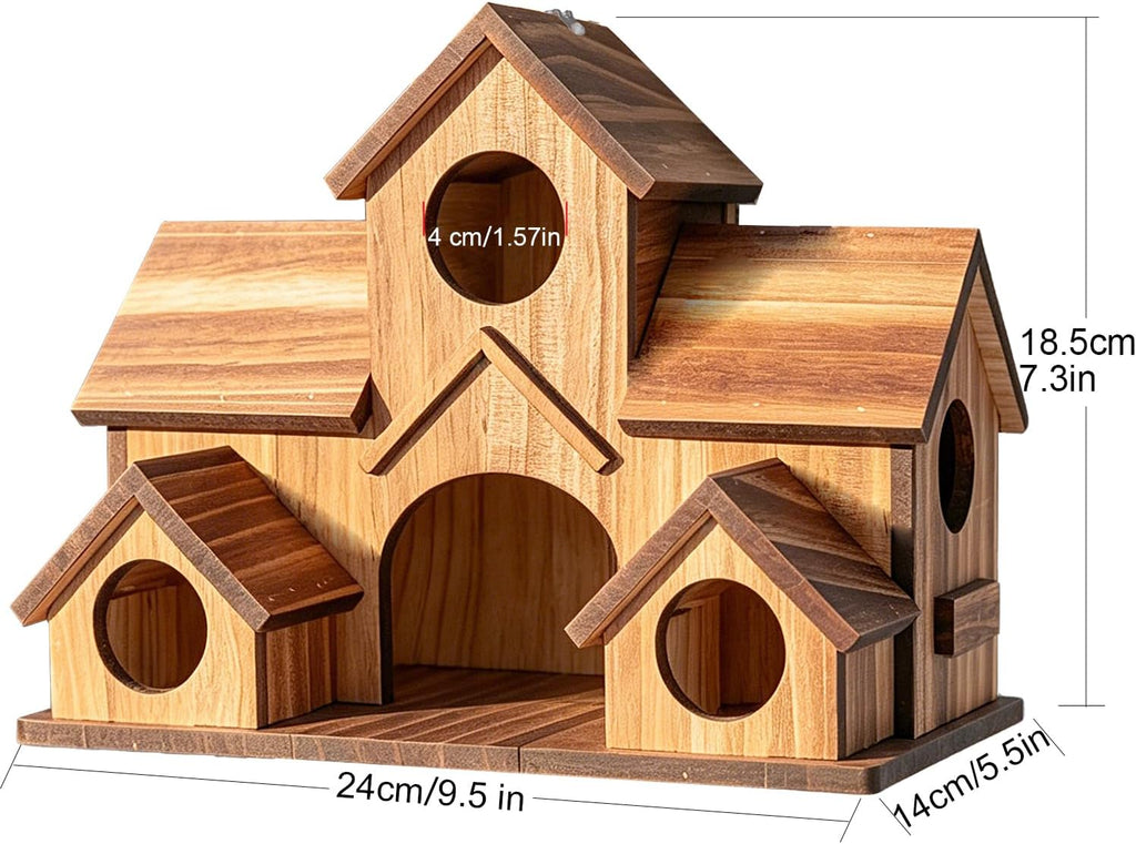 Bird House for Outside, 5-Hole Outdoor Wooden Birdhouse for Chickadee Bluebird Finch Wren Hummingbird, Weatherproof