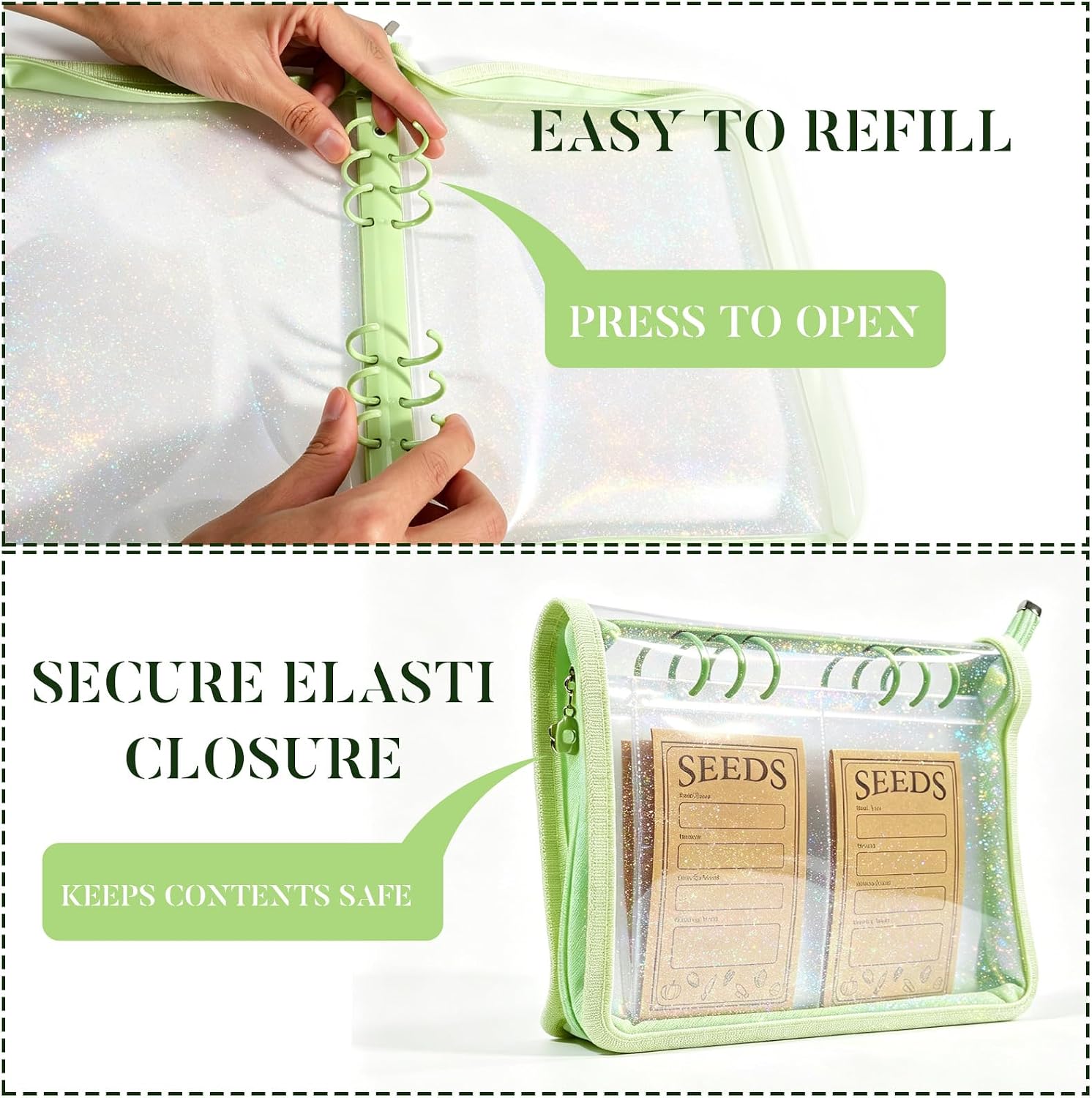 Seed Storage Organizer Binder, Seed Packet Organizer with 160 Pockets(80 Pack Resealable Seed Envelopes),3.9x5.3 Inch