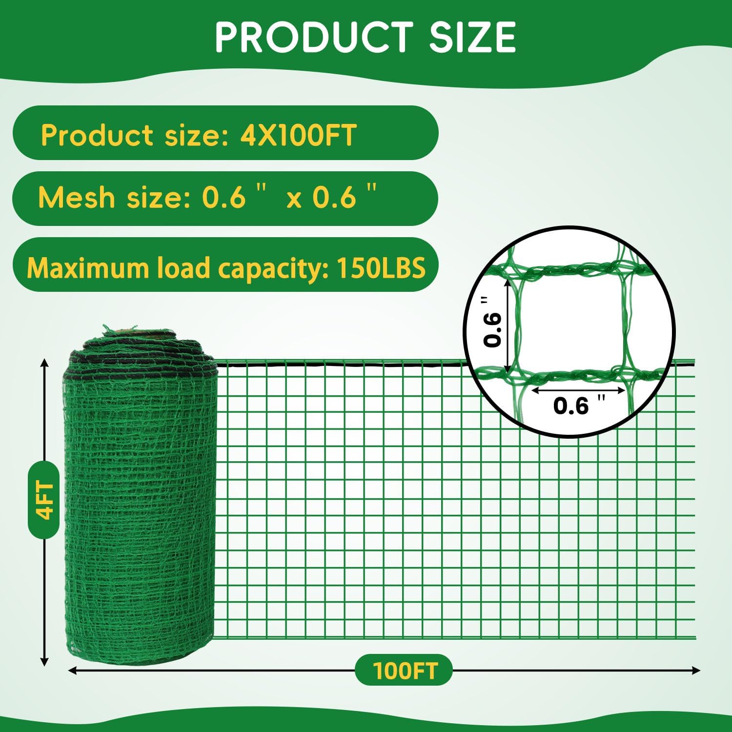 Plastic Mesh Fencing 4FT x 100FT, Garden Bird Netting & Deer Fence, Temporary Animal Barrier for Deer Pets Rabbits