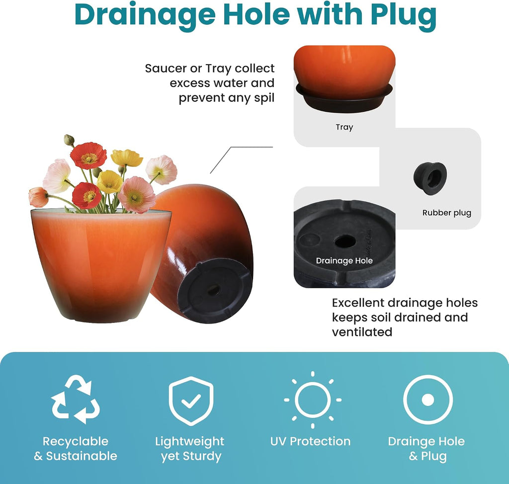 Vanslogreen Plant Pots for Indoor Outdoor Plants, Pack of 4 Plastic Flower Pots with Drainage Holes and Saucers, 8 Inch