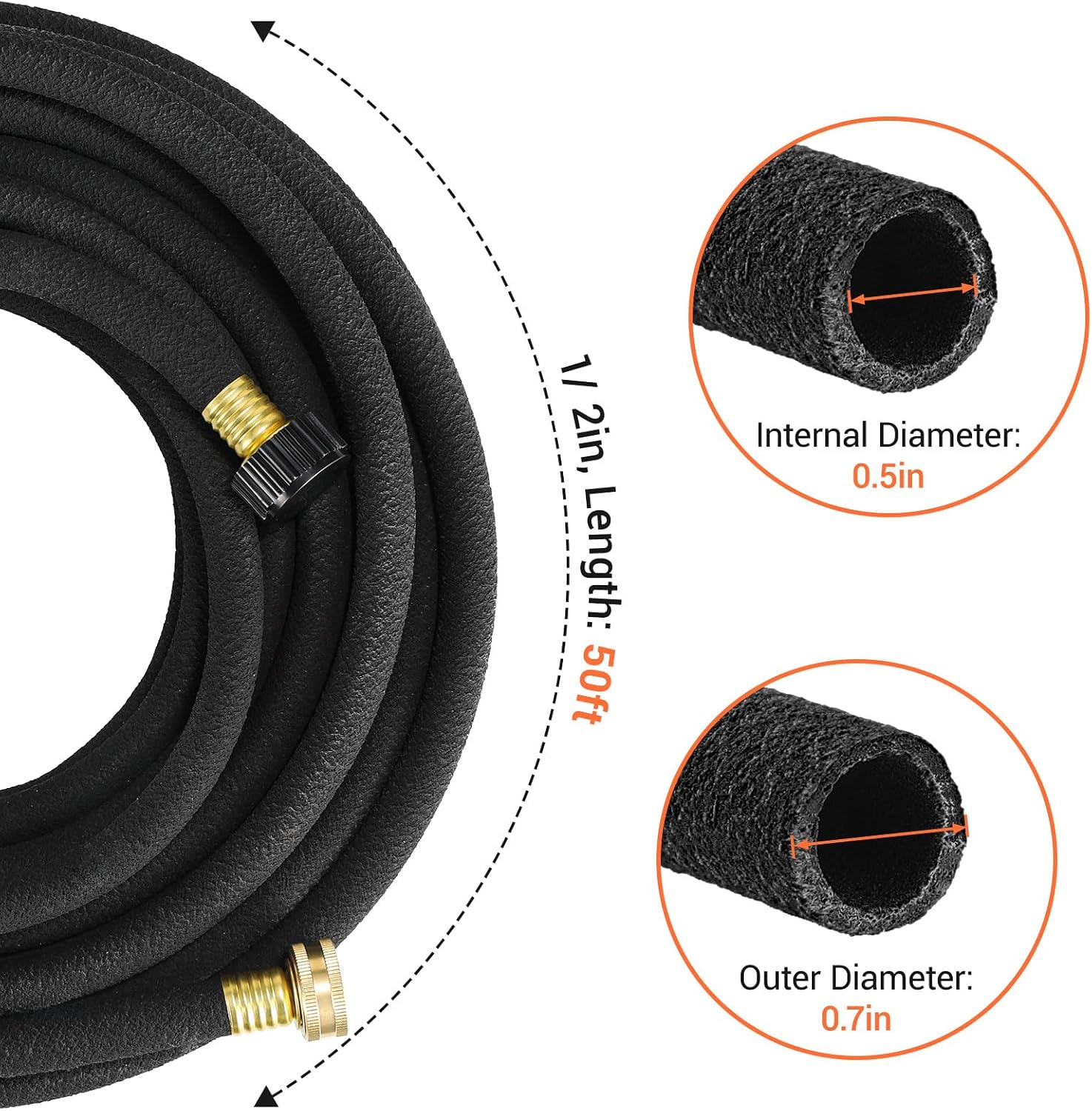 MAMIZO Soaker Hose 50 ft 1/2", Solid Brass Connectors Rubber Longer Lasting, Heavy Duty Drip Hose to Save 70% Water