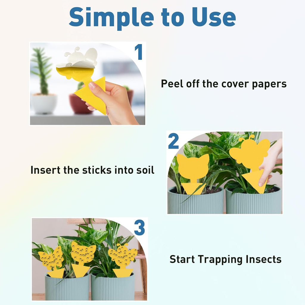96 Pack Fruit Fly Traps for Indoor Outdoor, 3 Shapes Yellow Sticky Bug Traps, Double-Side Fungus Gnat Killer for