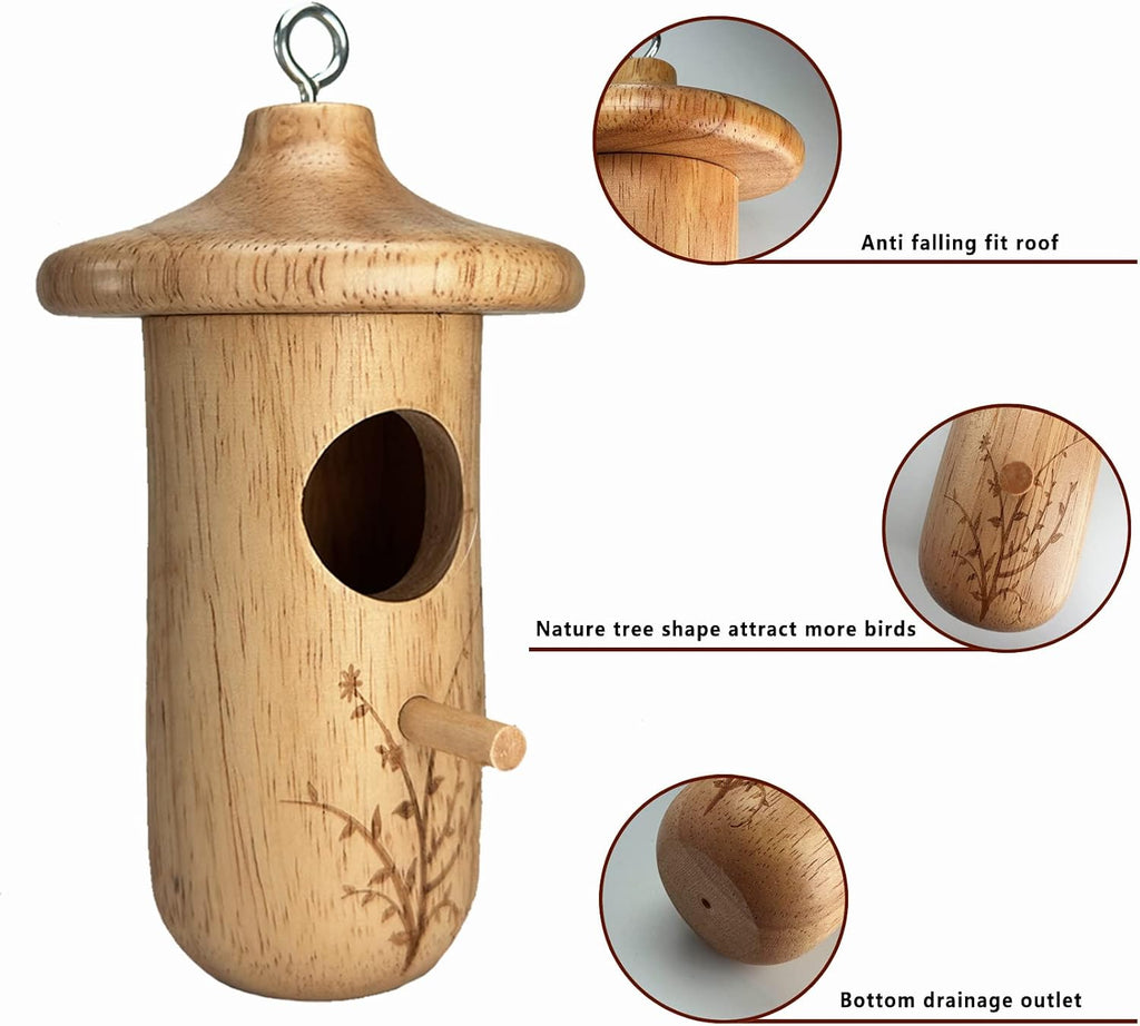 Hummingbird House, 3Pcs Humming Bird House for Outside Hanging, Natural Wooden Hummingbird Nest, Gardening Gifts Home