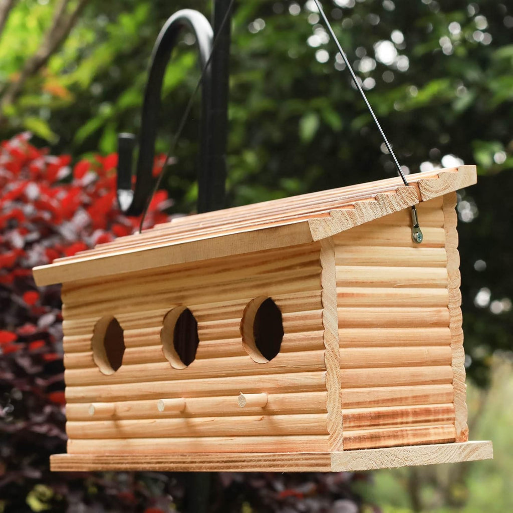 Bird Houses for Outside,Outdoor Bird House Room for 3 Bird Families 3 Hole Bluebird Finch Cardinals Hanging Birdhouse
