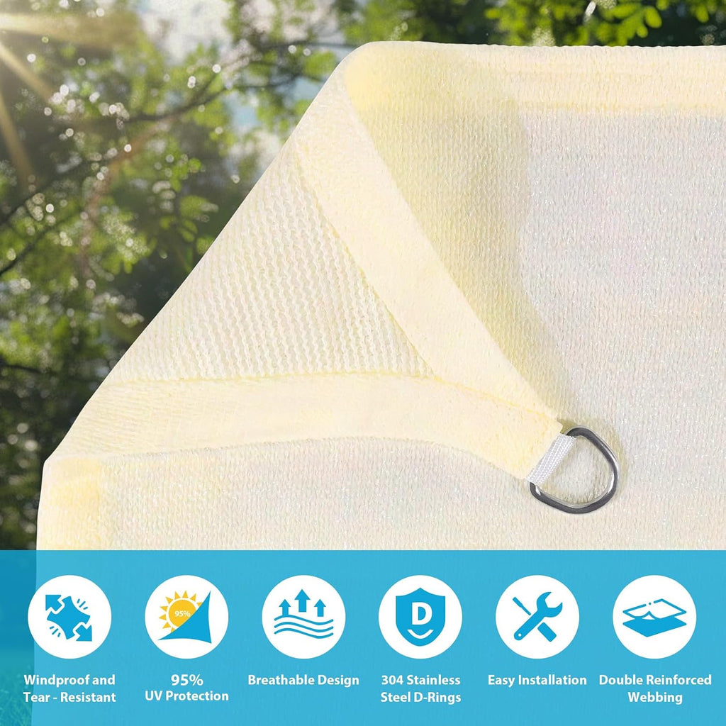 Amagenix Sun Shade Sail 9X10X13.5 Curved Edge Outdoor Shade Canopy Cream Breathable 95% UV Block Shade Cloth for Patio