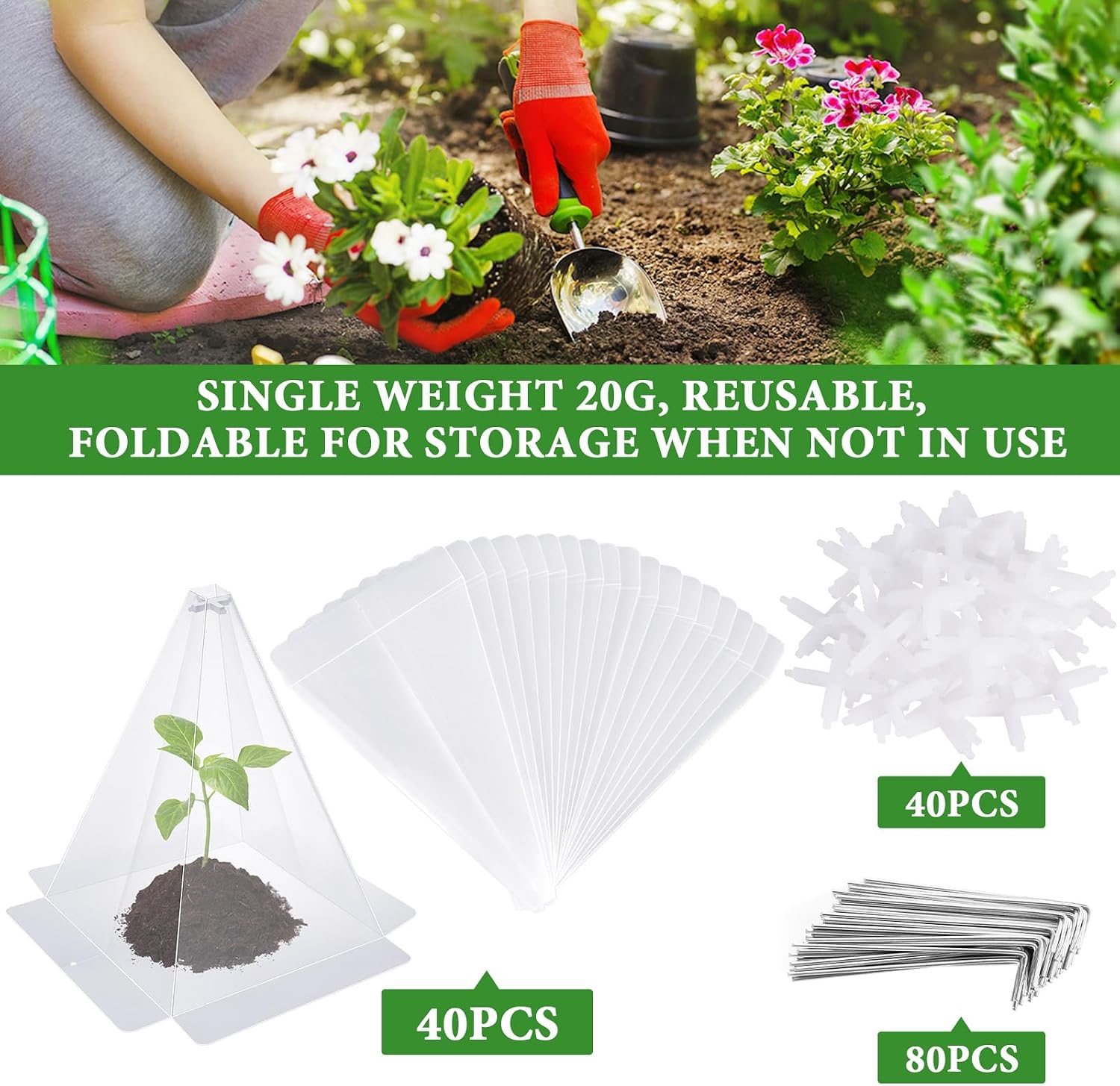 Reusable Plastic Garden Cloches, 7.8" x 11" Mini Greenhouse, 1.2mm Thick Clear Bell Covers with Metal Stakes Against