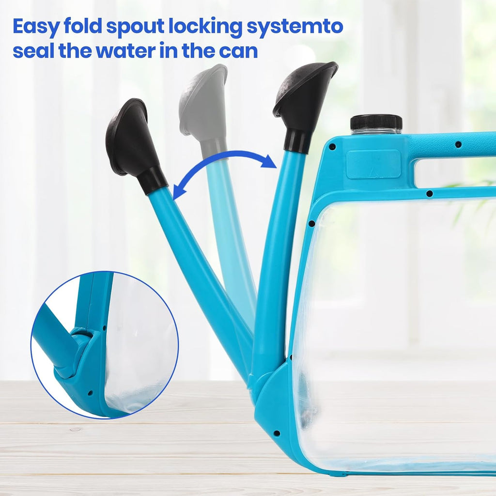 1.59 Gal Blue Clear Plastic Foldable Watering Can | Rotating nozzle, long spout, compact ergonomic design, dual