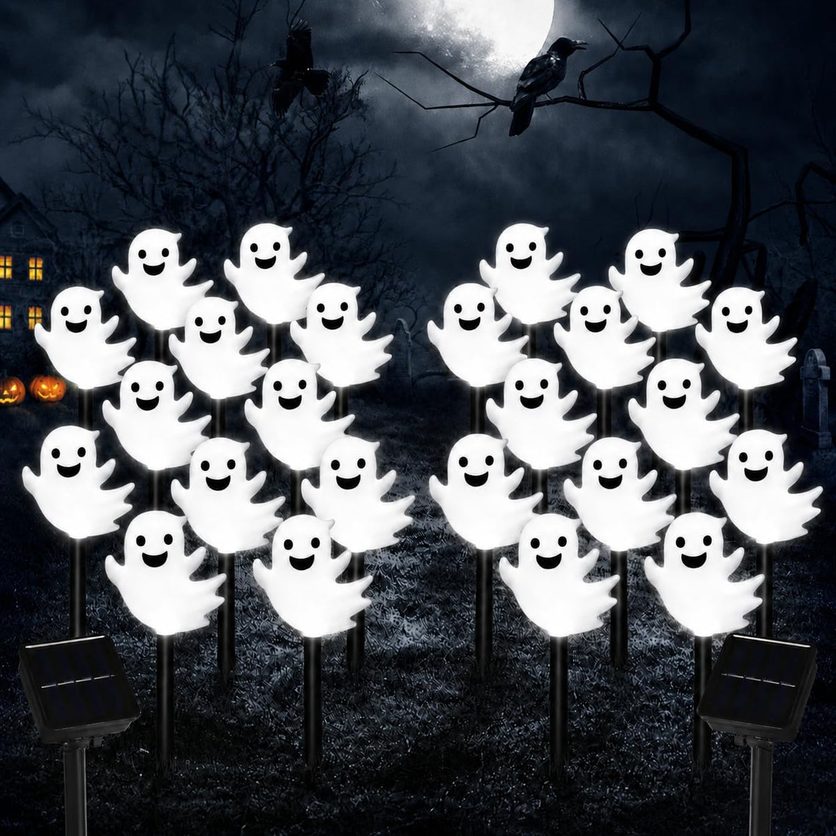 20 Pack Solar Halloween Ghost Pathway Lights, 3D Solar Lights