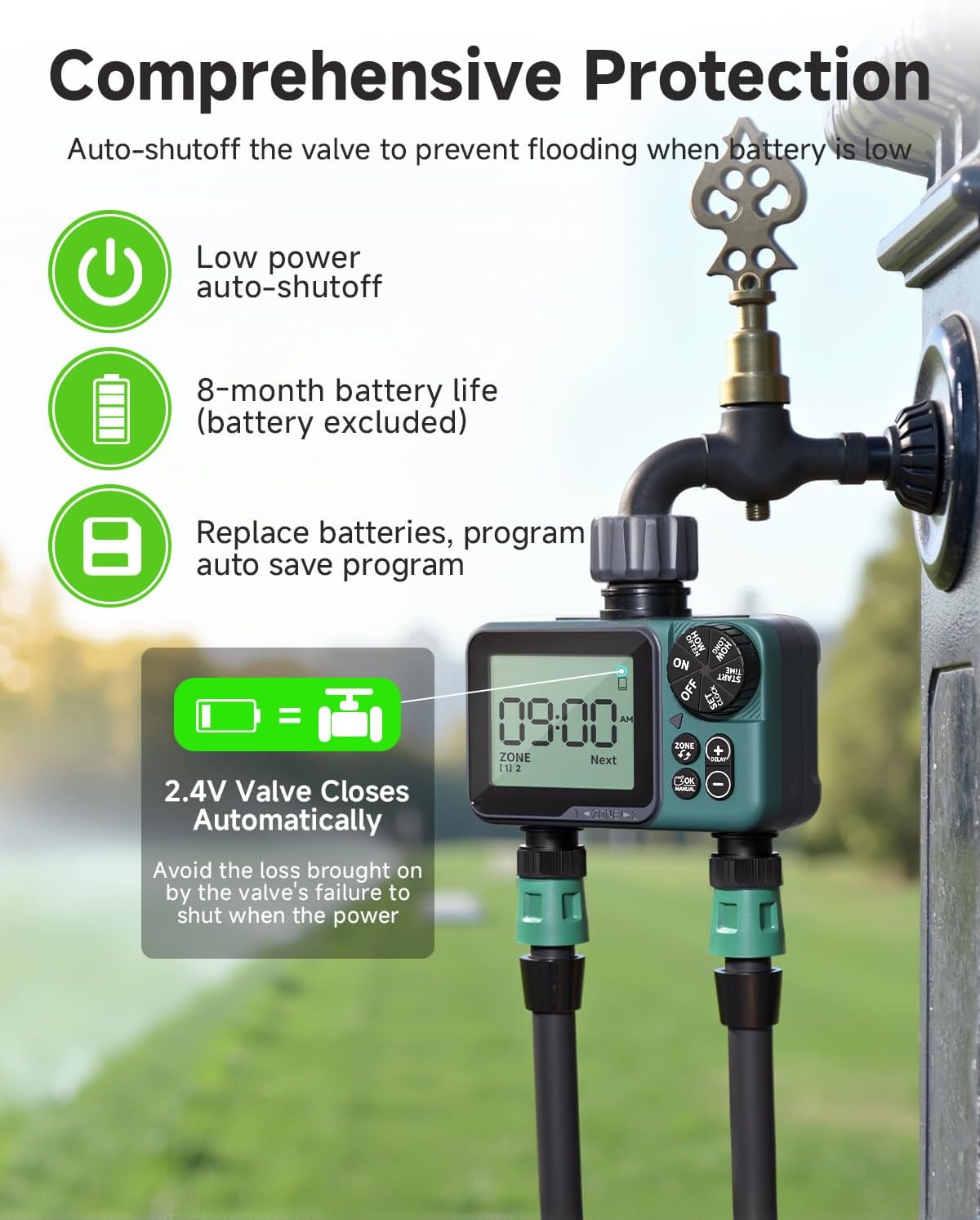 Sprinkler Timer, Programmable Hose Timer for Automatic Watering | Digital Water Timer with Rain Delay & Manual Mode