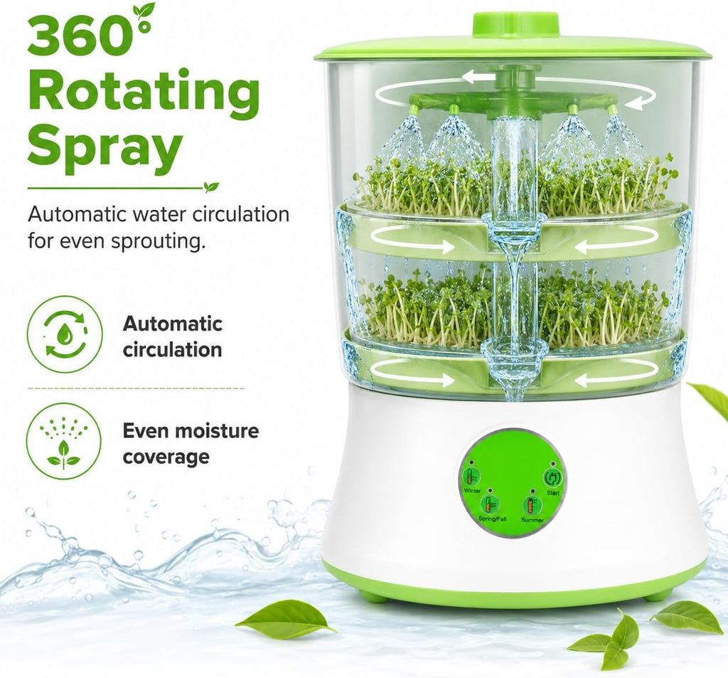 Bean Sprouts Machine, Seed Sprouter Kits, Automatic Sprouts Growing Kit 2 Layers, Auto Household Bean Seed Cereal