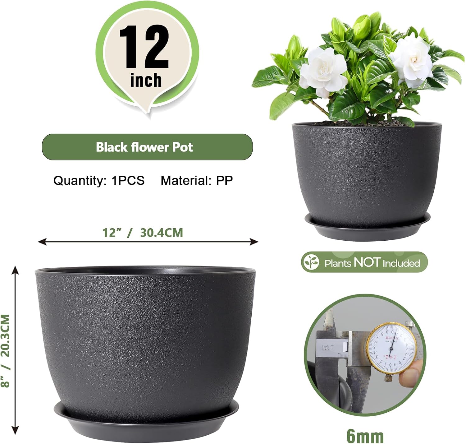 Meowell 12 inch Large Plant Pots, Plastic Planters with Drainage Holes and Saucers, Flower Pots for Indoor Outdoor