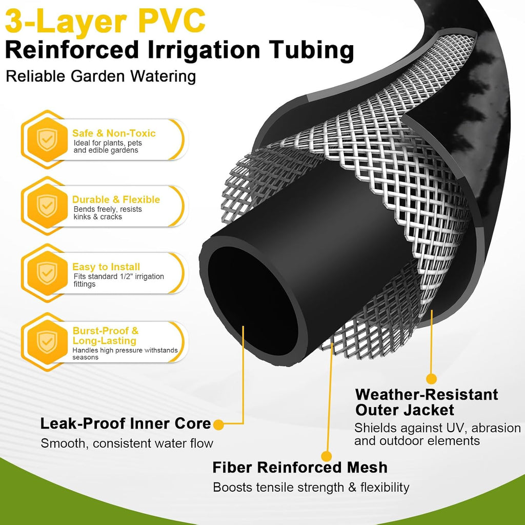 1/2 Inch Irrigation Tubing 50 FT, Drip Mainline for Raised Beds & Gardens | Cut to fit greenhouse rows and lawn edges;