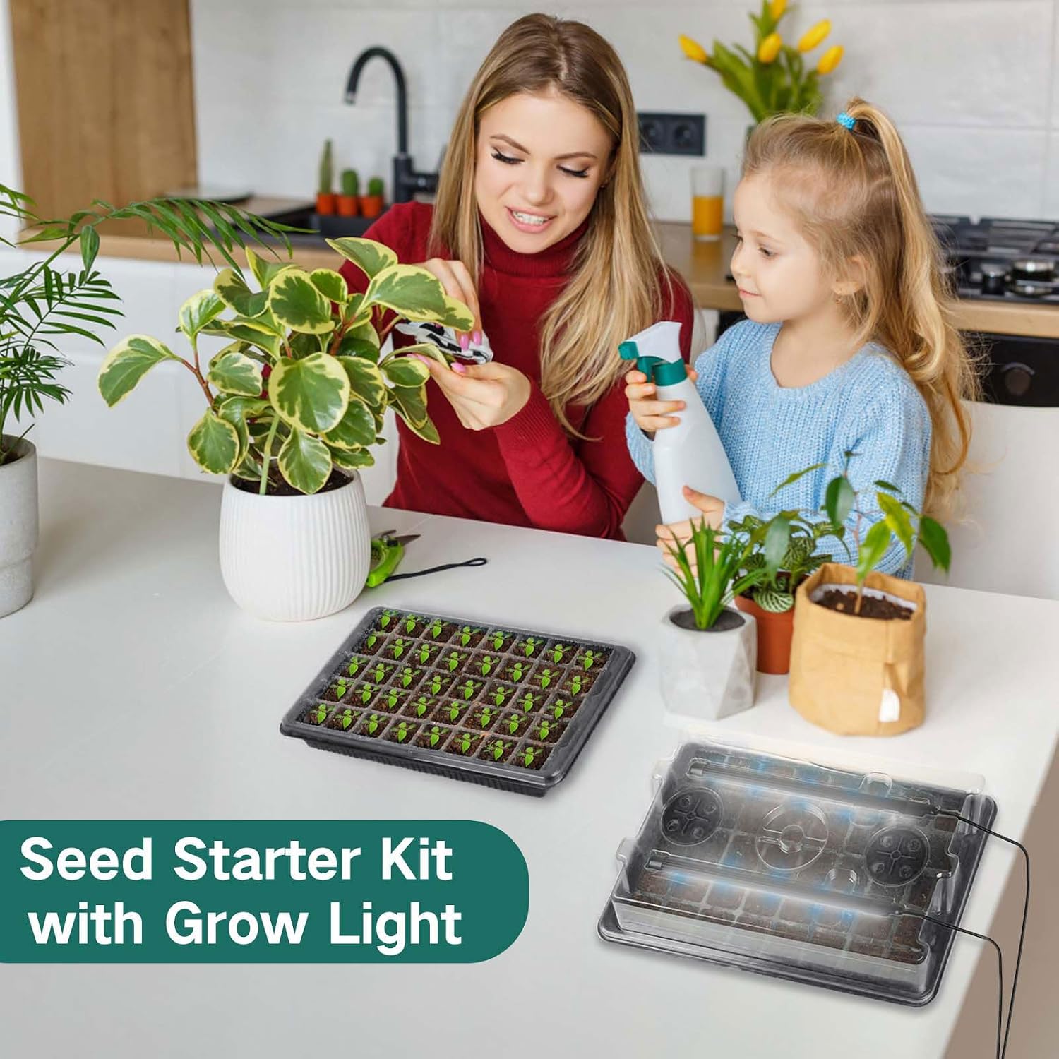 Seed Starter Tray with Grow Light, 2 Packs 80 Cells Seed Starting Kit, Reusable Seedling Starter Trays with Humidity