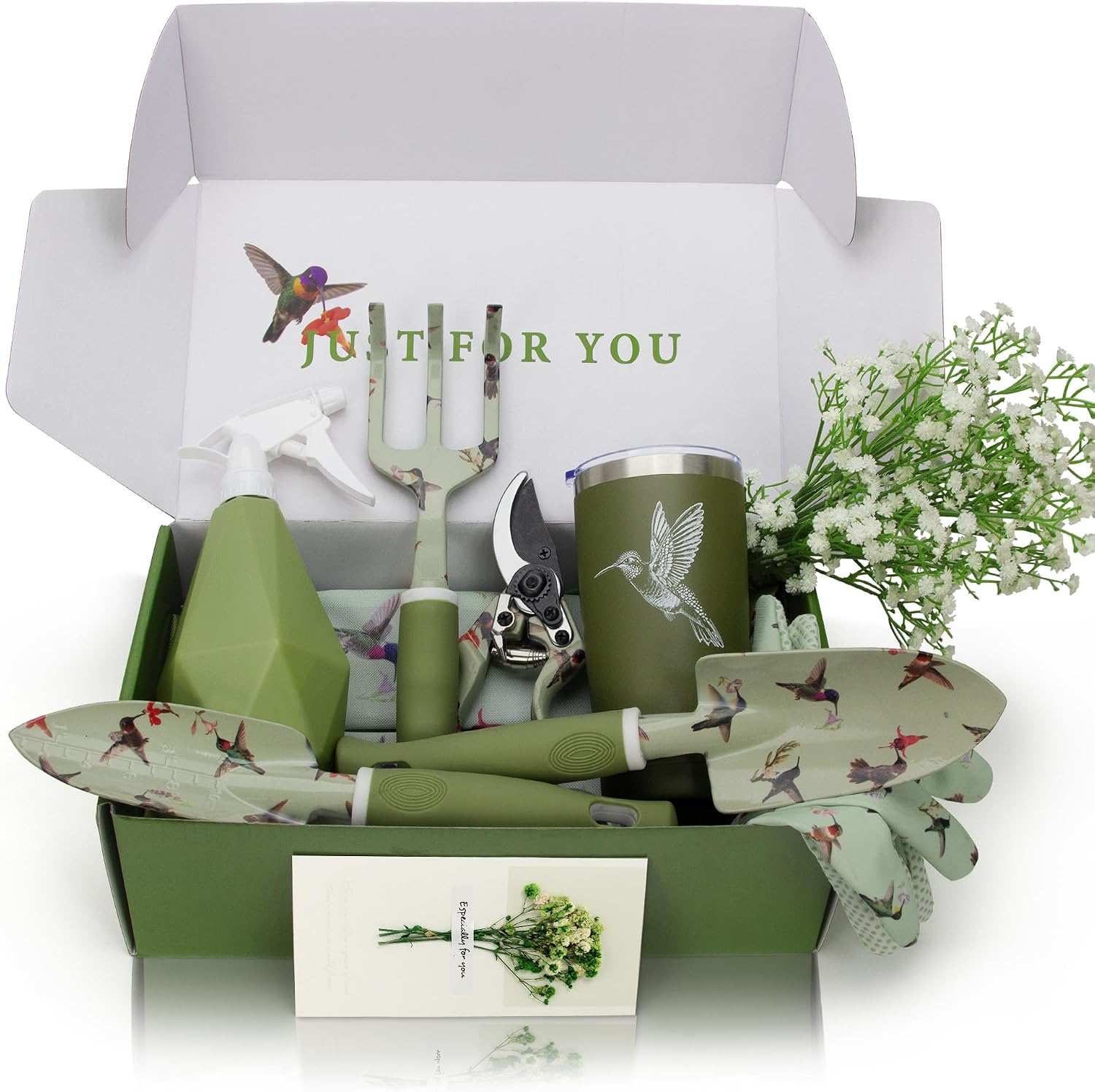 Garden Tool Set with Hummingbird Print, Heavy Duty Gardening Hand Tools with Garden Tool Bag,Gardening Gifts for