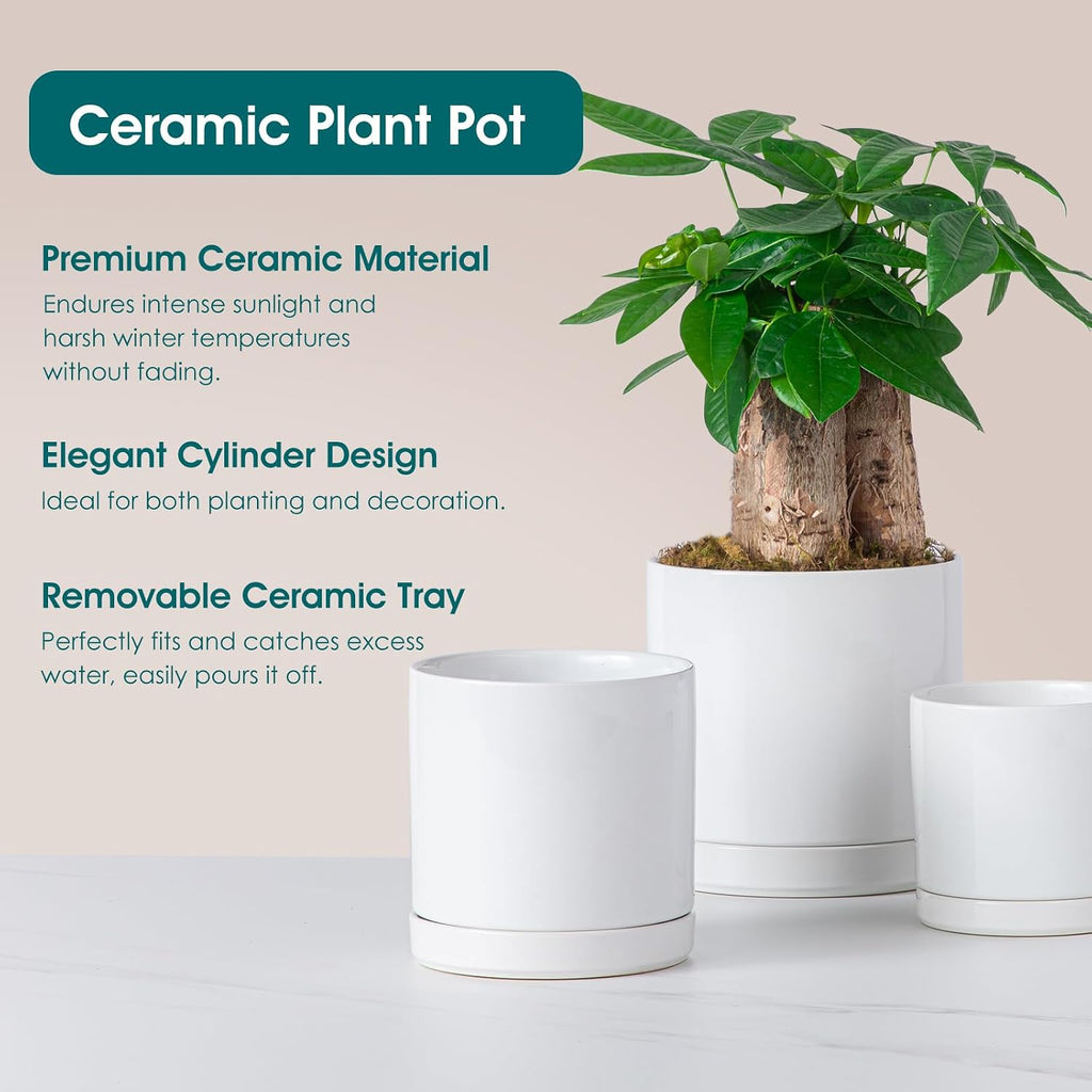 vancasso Ceramic Plant Pots, 3 Piece Planters for Indoor Plants, White | 4.25+5.25+6.25 Inch Flower Pots with Drainage