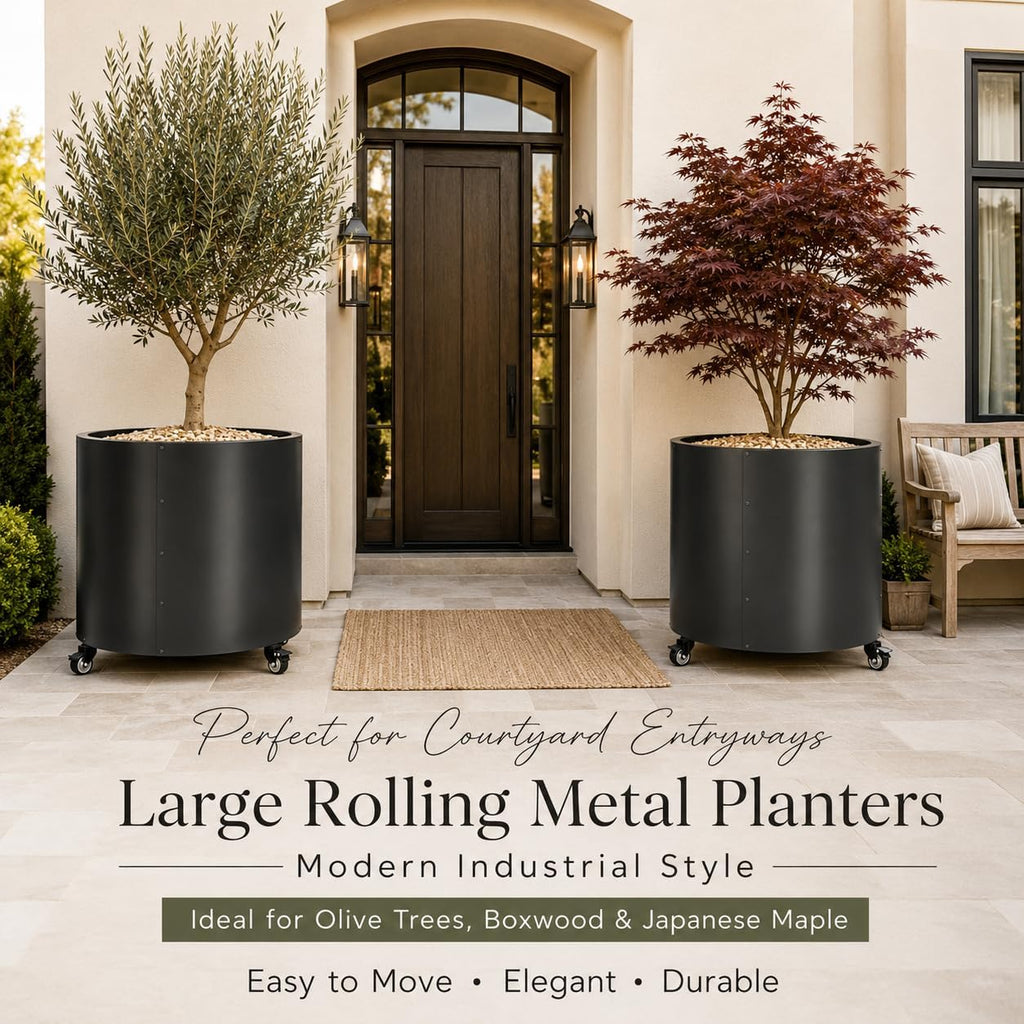 2 Pack Rolling Planter for Tree,Large Metal Tree Pots for Outdoor | 22"x 24" Round Planter Box with 4 Drainage Holes &