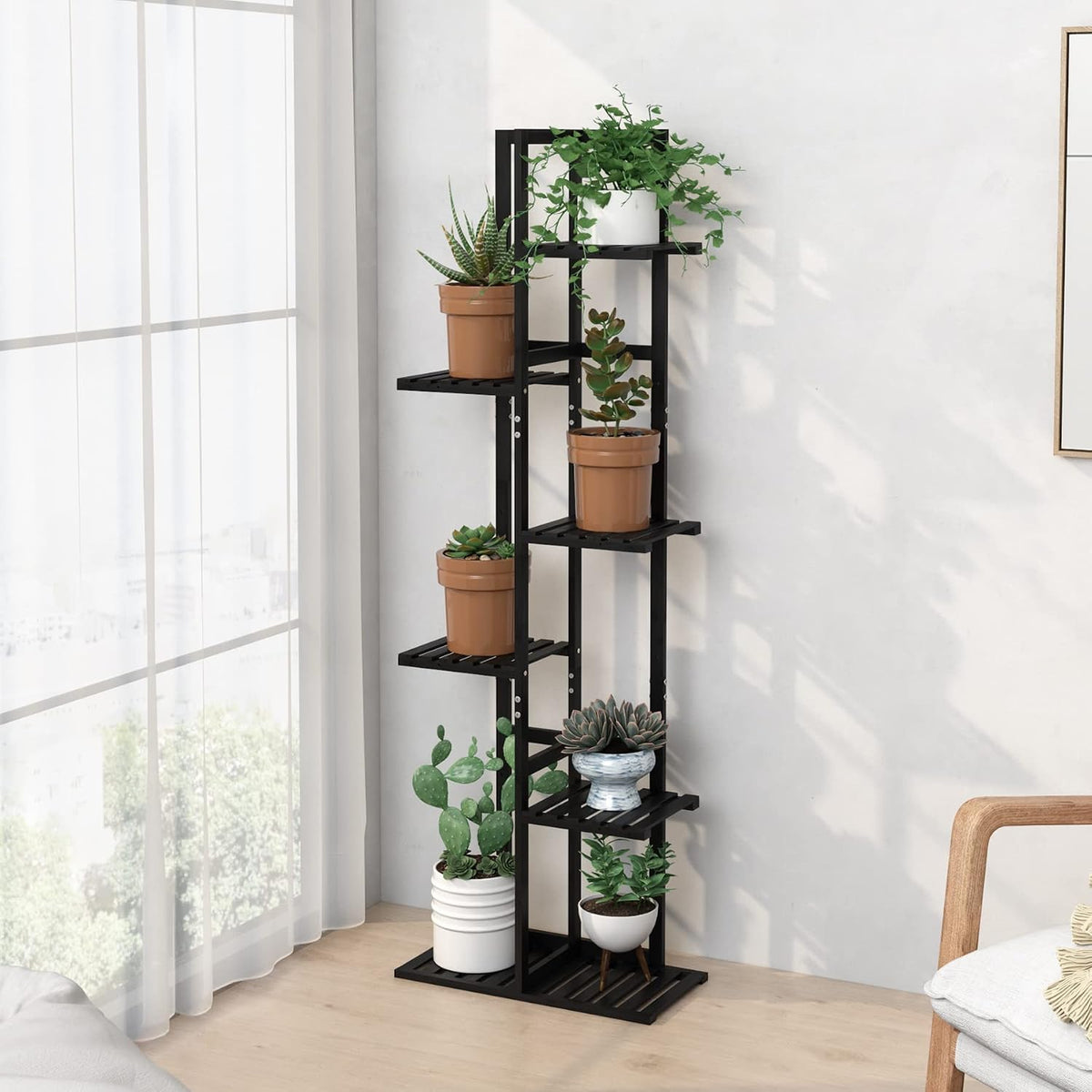Laiensia Bamboo Plant Stand Rack 6 Tier,Multiple Stand Holder Shelf Rack, Indoor&Outdoor Planter Display Shelves for