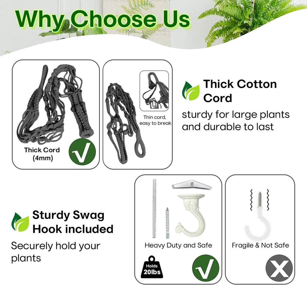 2 Pack Macrame Plant Hanger Large for 12 inch Pot, Large Plant Hanger | Large Macrame Plant Hanger, Long & Outdoor