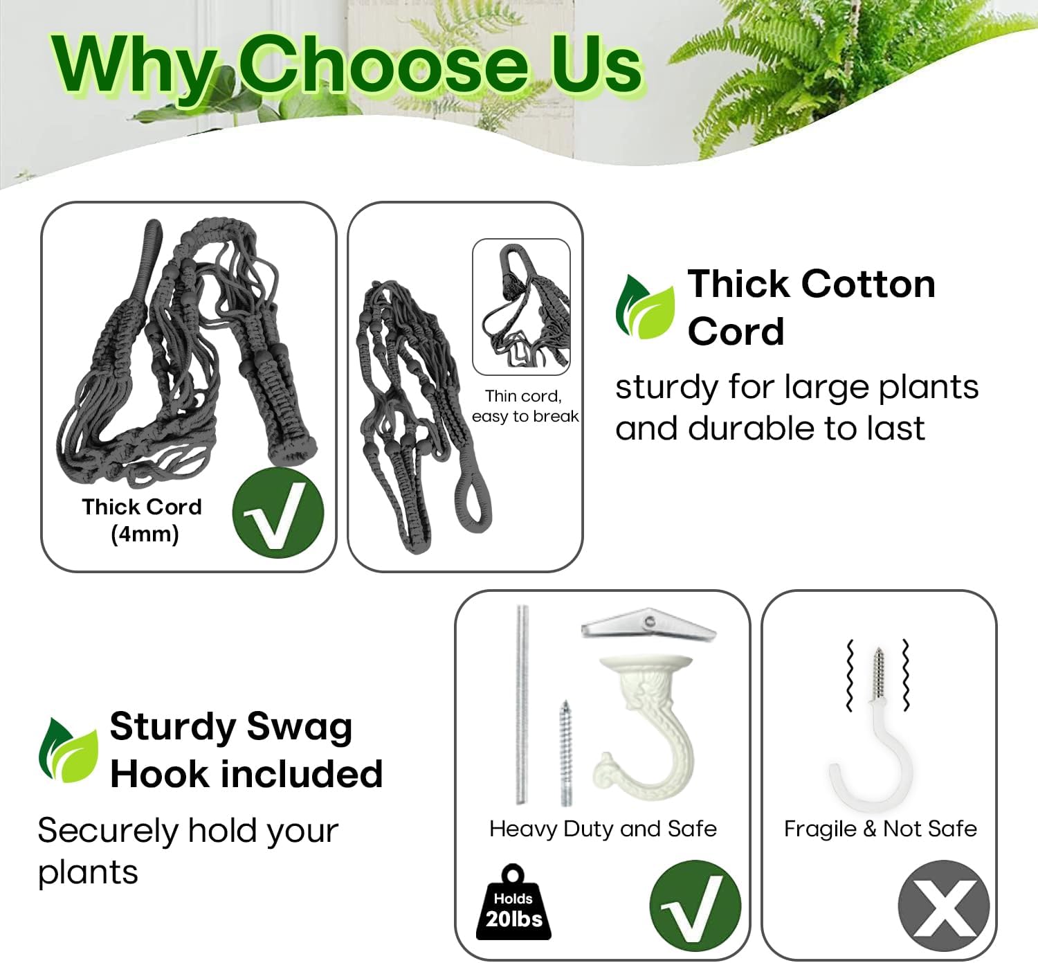2 Pack Macrame Plant Hanger Large for 12 inch Pot, Large Plant Hanger | Large Macrame Plant Hanger, Long & Outdoor