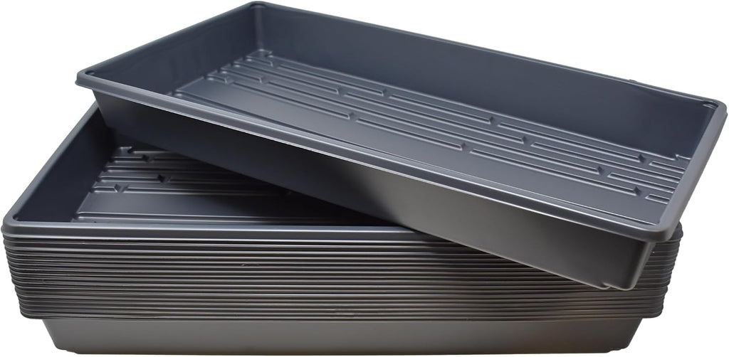 Living Whole Foods 20 Pack of Durable Black Plastic Growing Trays (Without Drain Holes) 21" X 11" X 2" - Flowers, Seedlings, Plants, Wheatgrass, Microgreens & More