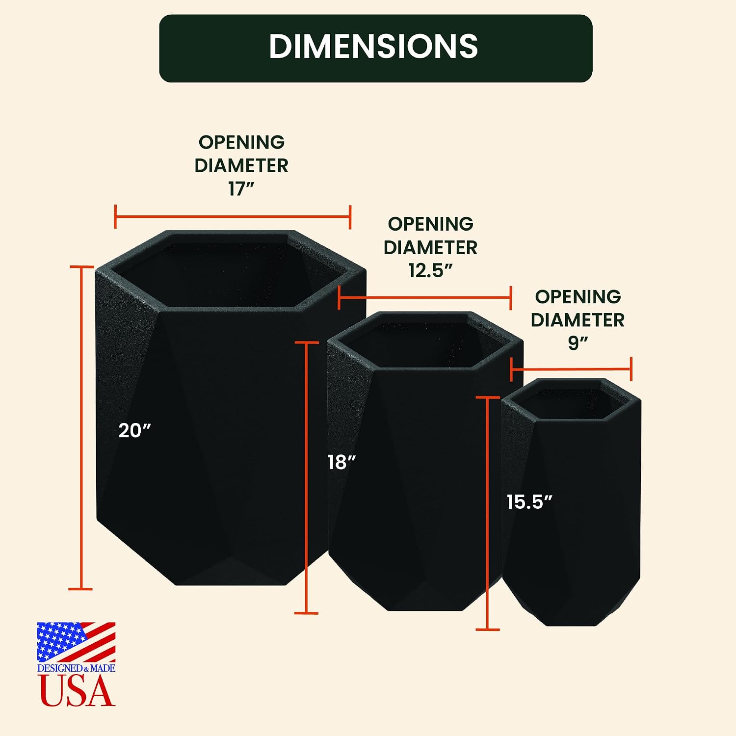 Large Planters for Outdoor Plants - Set of 3, 15.5/18/20 Inches Outdoor Planters for Porch - Tall Planter for Outdoor &