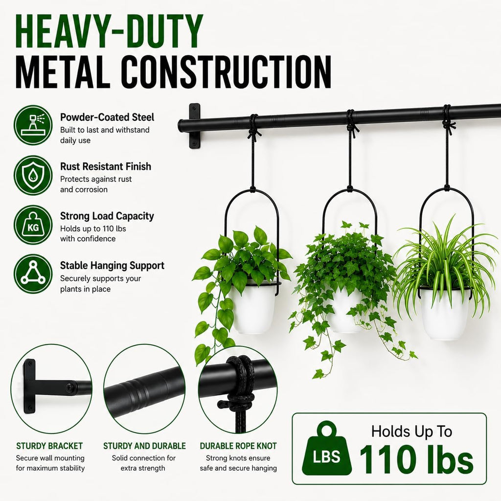 Adjustable Hanging Window Planter with 4 Pots, Space Saving Indoor Herb Garden Plant Hanger, Metal Vertical Plant Rack