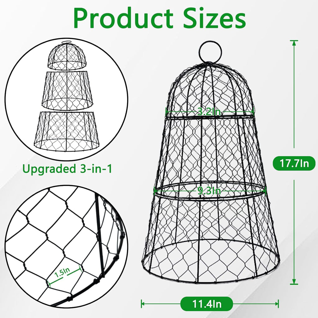 6 Pack 11.4" D x 17.7" H Garden Cloches for Plants,Rustproof Chicken Wire Cloches Flip-Top Design,Upgraded Triple