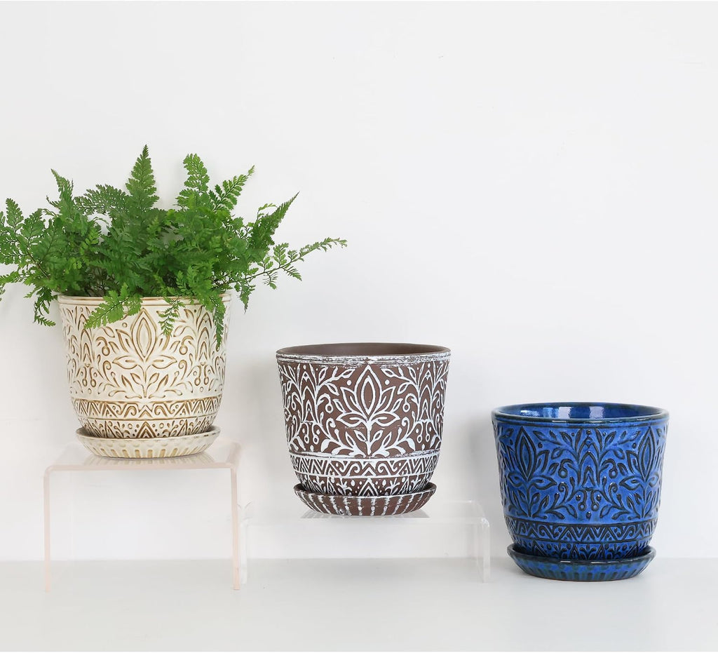 Gepege Ceramic Plant Pots, 6 Inch Indoor Planters with Drainage & Saucers | Ceramic pots for plants with drainage