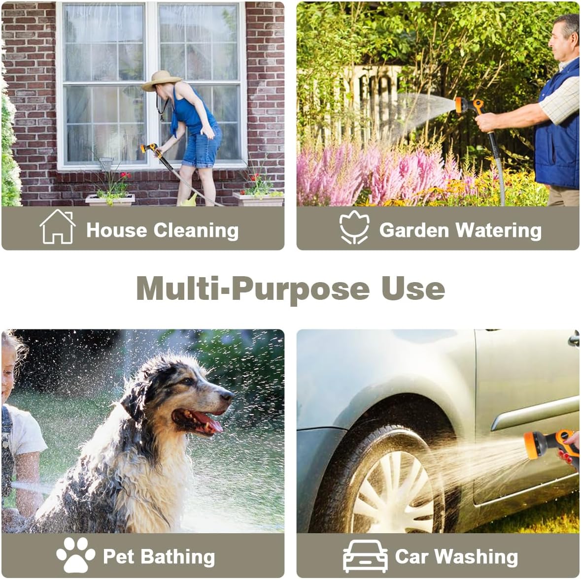 Omont Metal Garden Hose 50FT, Heavy Duty 304 Stainless Steel Water Hoses with Nozzle, Flexible Garden Hose