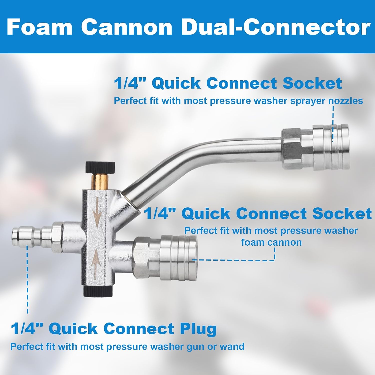 Short Wand Pressure Washer Gun Foam Cannon 1/4" Quick Connector Pressure Washer Accessory,Car Wash Foam Gun Dual Ended
