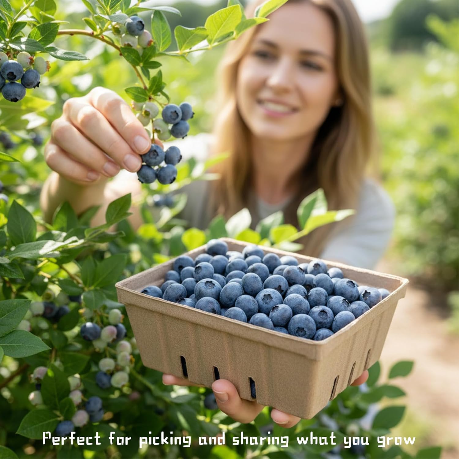 Natural Pulp Fiber Berry Baskets, 20 Pack 1-Quart (2 Pint) Large Vented Produce Containers for Fruits, Veggies &