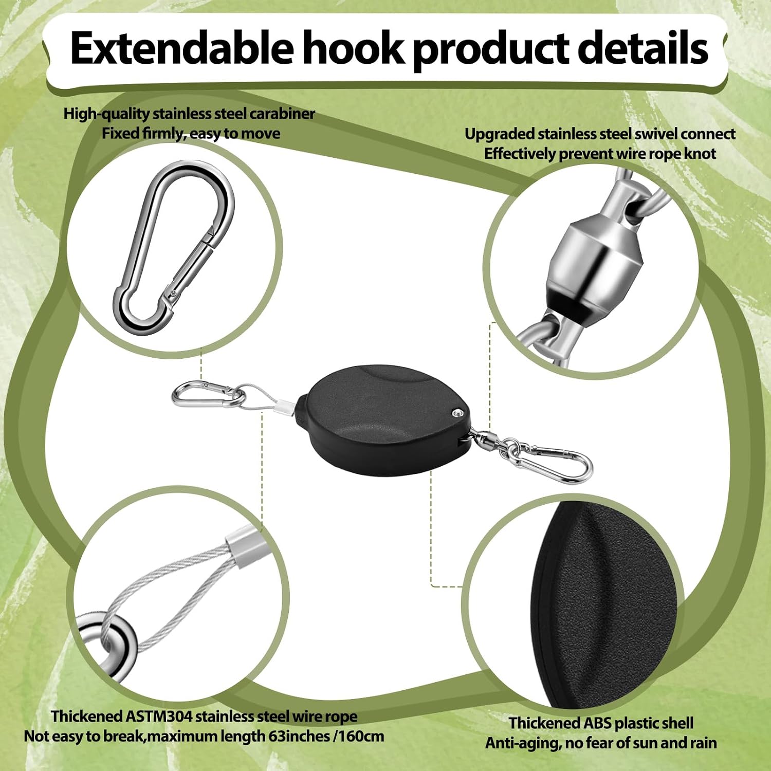 Leinuosen 4 Pack Upgraded Plant Pulleys for Hanging Plants Heavy Duty Retractable Plant Hanger, 304 Stainless Steel