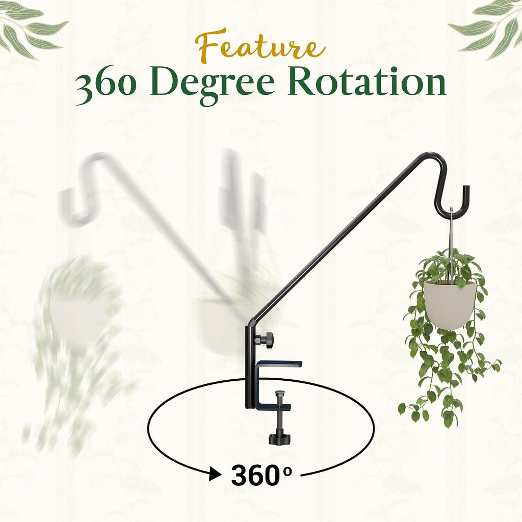 18 Inch Railing Hook, Deck Hook for Bird Feeder Pole, Durable 3-Layer Powder Coated Steel, Shepherds Hooks for Outdoor