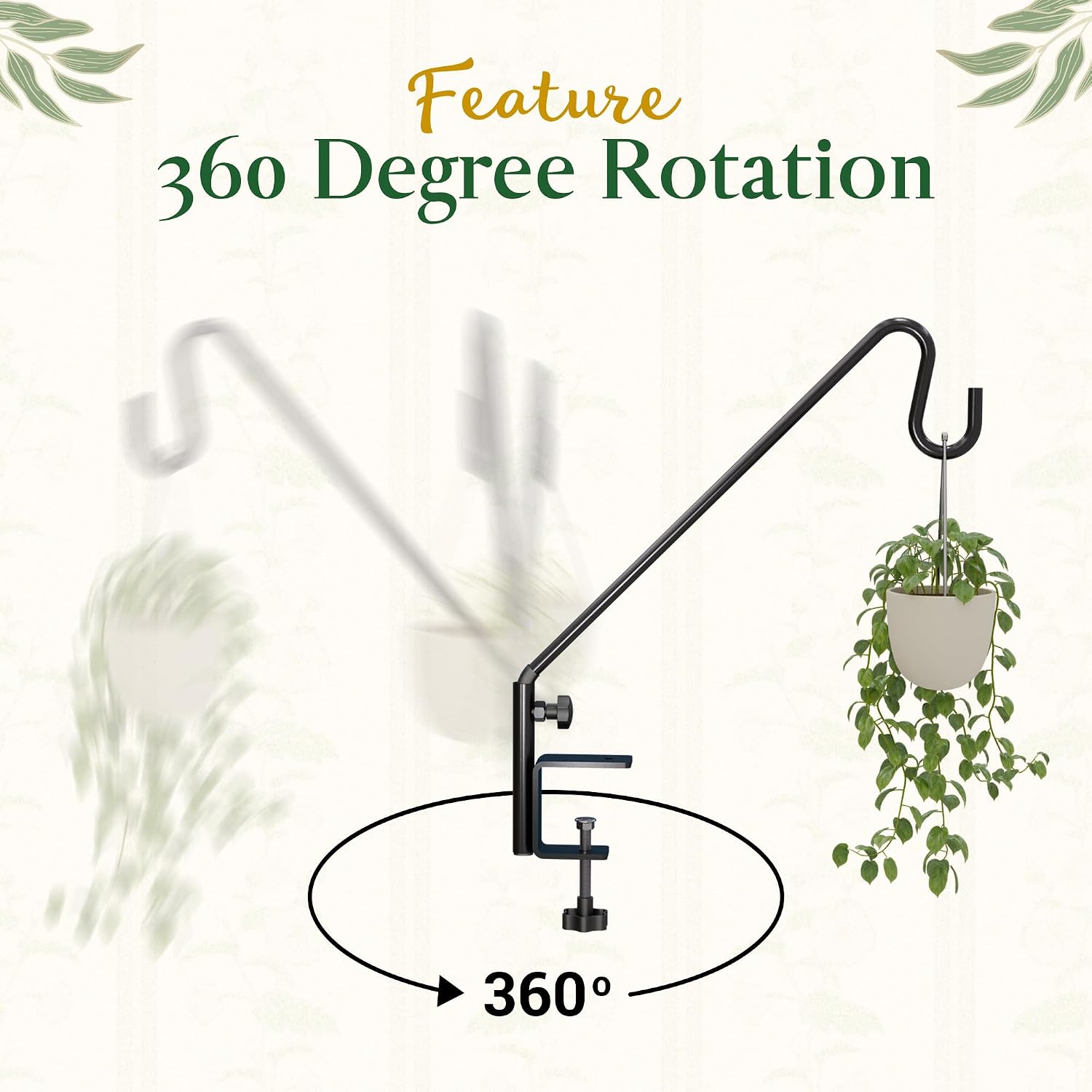 18 Inch Railing Hook, Deck Hook for Bird Feeder Pole, Durable 3-Layer Powder Coated Steel, Shepherds Hooks for Outdoor