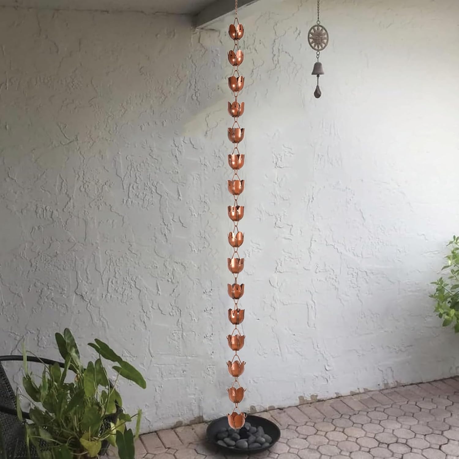 6ft Rain Chain for Gutters Durable Antique Copper Rain Chains for Outside with 17 Large Lotus Cups Decorative Rain