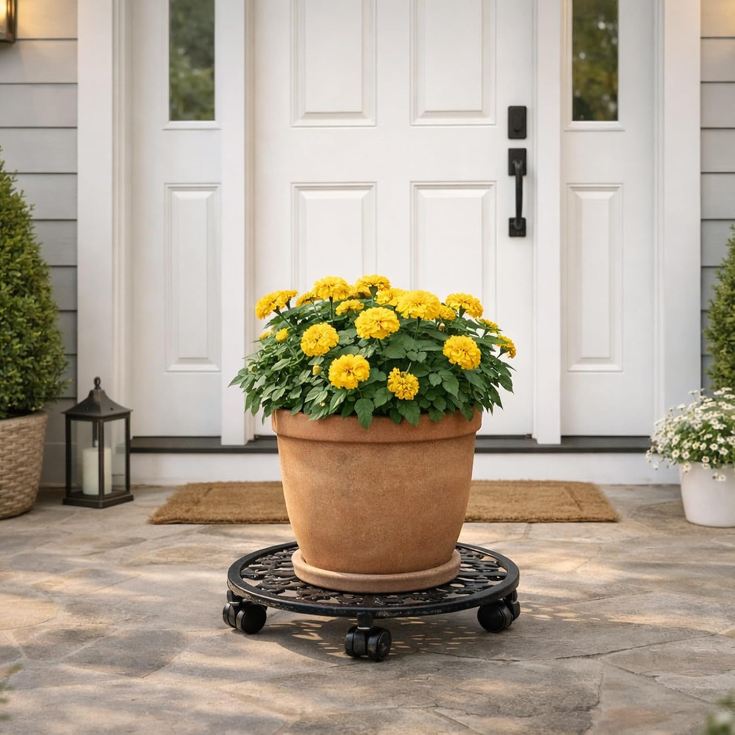 2 Pack Plant Caddy with Wheels, PlanterHoma 14 Inch Metal Plant Stand with Wheels Heavy Duty Wrought Iron Planter Dolly