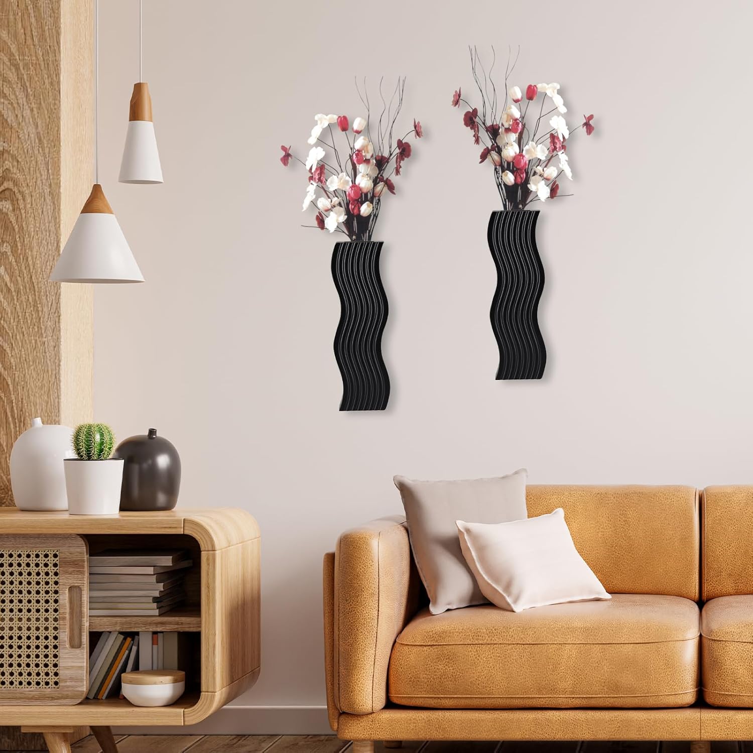 2 Pack Wall Decor Wood Wall Planters for Indoor Plants, Modern Wall Planter for Bathroom, Kitchen, Dining Room, Living